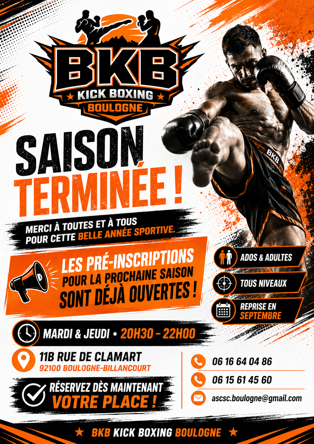 Flyer Boulogne Kick Boxing - Saison terminée et pré-inscriptions ouvertes